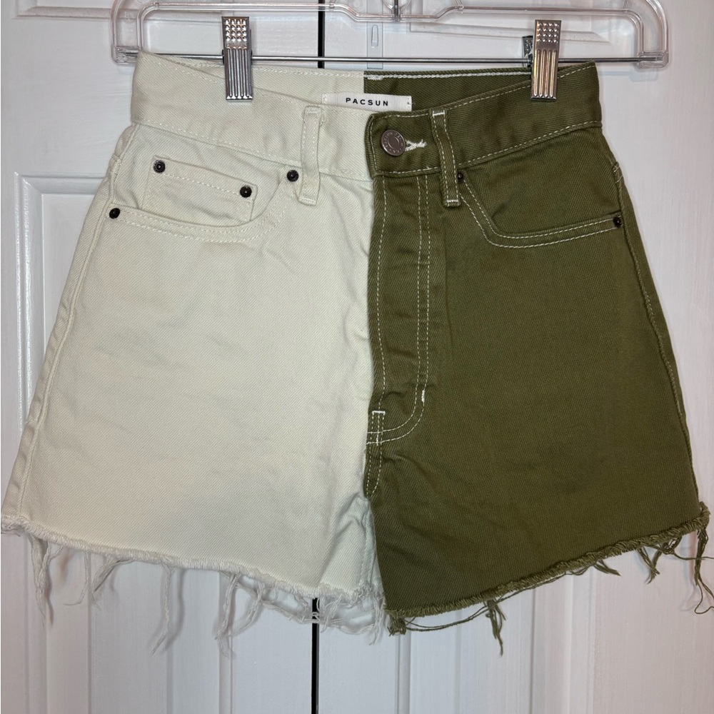 PacSun Green and Cream Jean Shorts